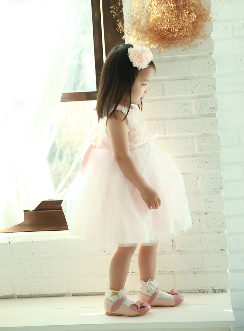 子供ドレス発表会・結婚式・おしゃれなDRESCCOのD-SU-33-1-ピーチピンクシフォンローズドレスの画像5