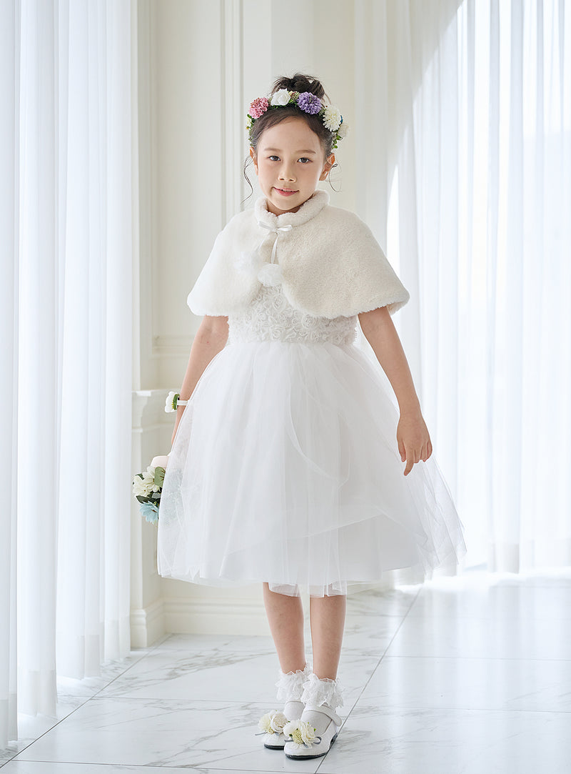 子供ドレス発表会・結婚式・おしゃれなDRESCCOのD-SU-225-フラワーチュールホワイトドレスの画像13