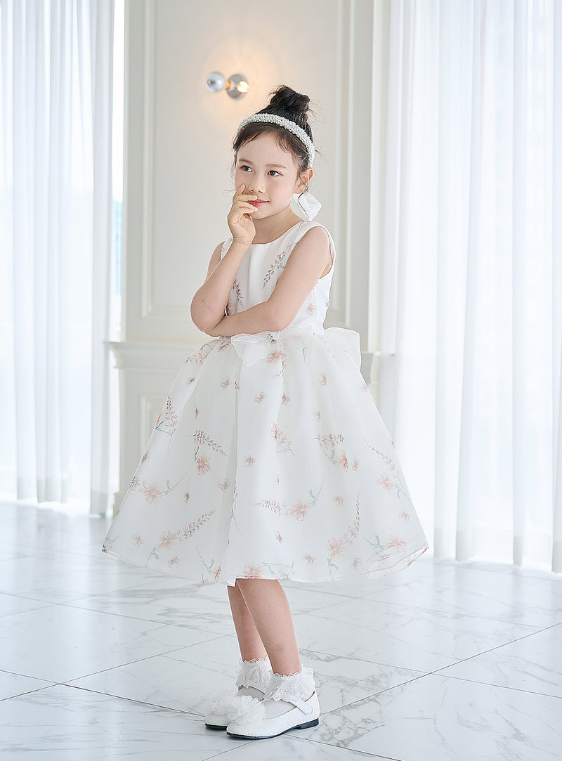 子供ドレス発表会・結婚式・おしゃれなDRESCCOのD-SU-211-2-オレンジフラワープリントオーガンジードレスの画像1