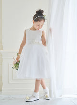子供ドレス発表会・結婚式・おしゃれなDRESCCOのD-SU-57-1-ホワイトフラワーリーフドレスの画像1