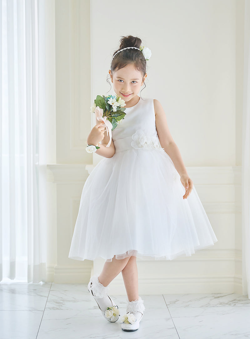 子供ドレス発表会・結婚式・おしゃれなDRESCCOのD-SU-57-1-ホワイトフラワーリーフドレスの画像2