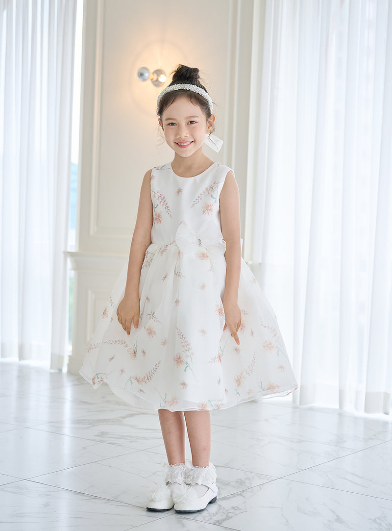 子供ドレス発表会・結婚式・おしゃれなDRESCCOのD-SU-211-2-オレンジフラワープリントオーガンジードレスの画像2