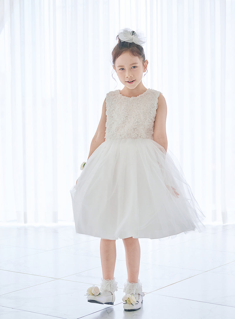 子供ドレス発表会・結婚式・おしゃれなDRESCCOのD-SU-225-フラワーチュールホワイトドレスの画像3