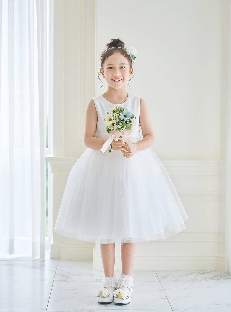 子供ドレス発表会・結婚式・おしゃれなDRESCCOのD-SU-57-1-ホワイトフラワーリーフドレスの画像3
