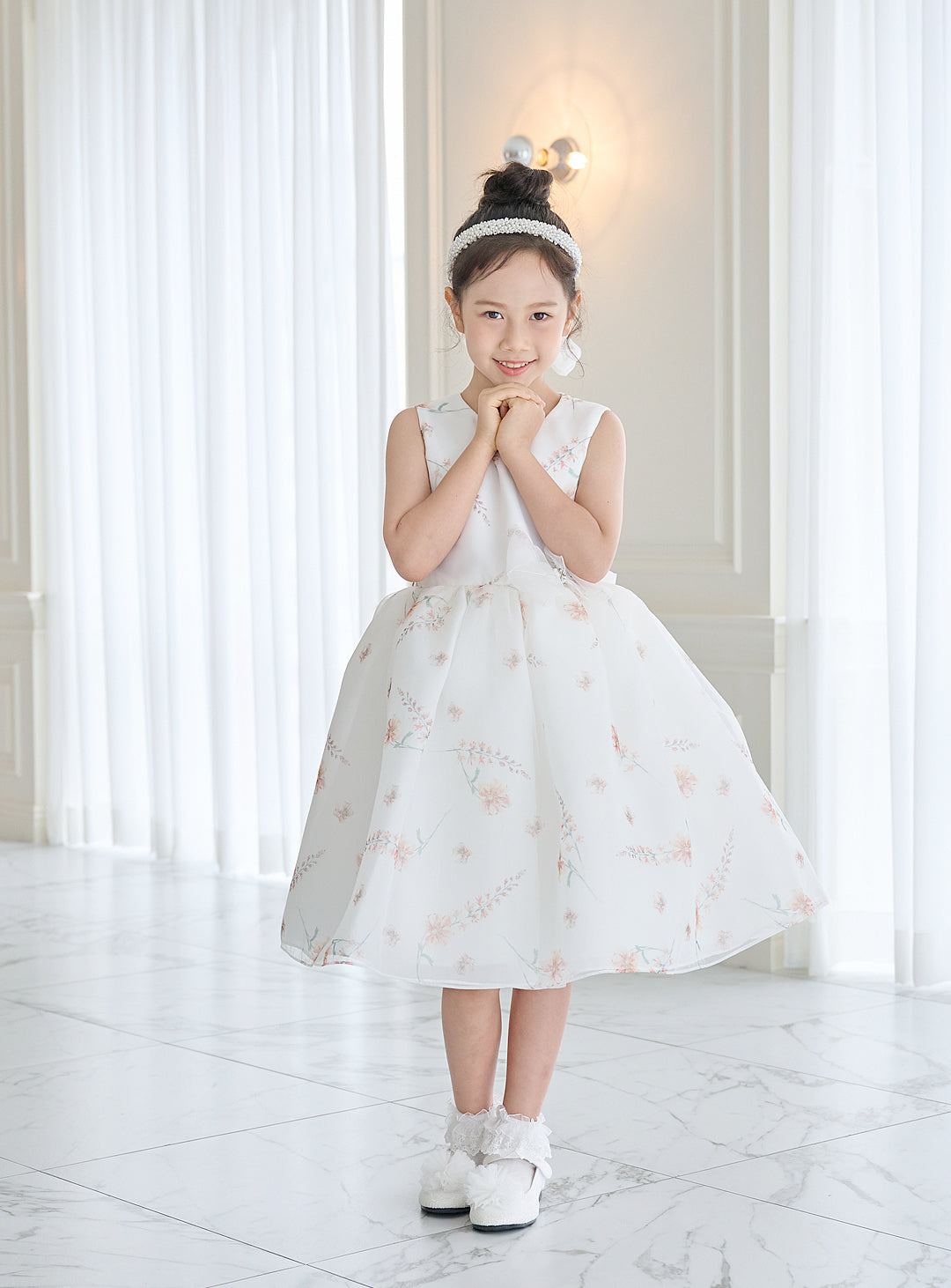 子供ドレス発表会・結婚式・おしゃれなDRESCCOのD-SU-211-2-オレンジフラワープリントオーガンジードレスの画像4