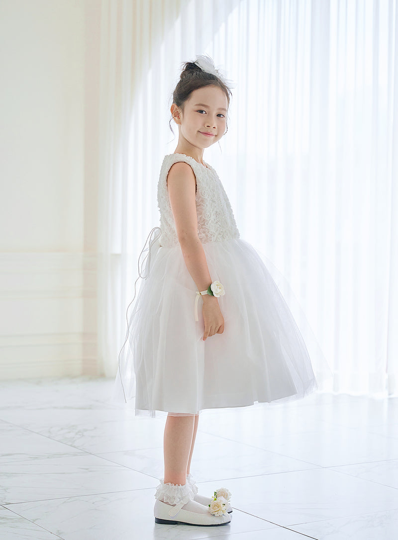 子供ドレス発表会・結婚式・おしゃれなDRESCCOのD-SU-225-フラワーチュールホワイトドレスの画像4