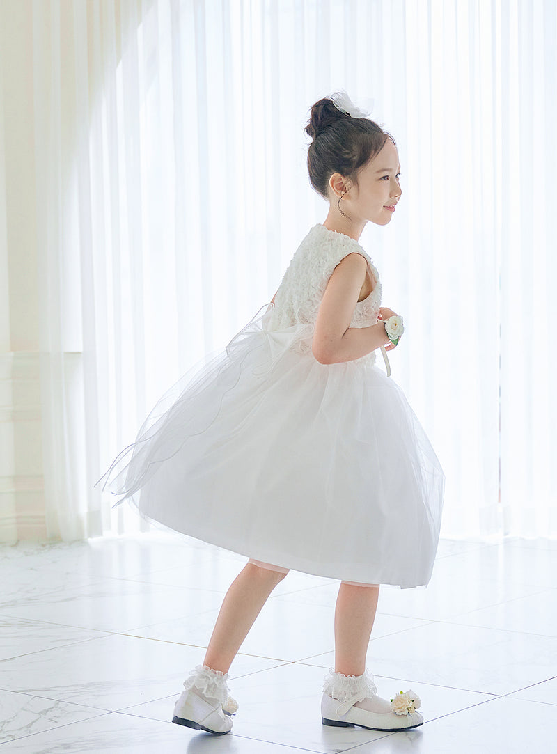 子供ドレス発表会・結婚式・おしゃれなDRESCCOのD-SU-225-フラワーチュールホワイトドレスの画像5