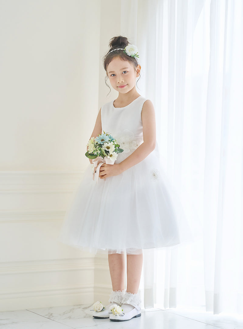 子供ドレス発表会・結婚式・おしゃれなDRESCCOのD-SU-57-1-ホワイトフラワーリーフドレスの画像5