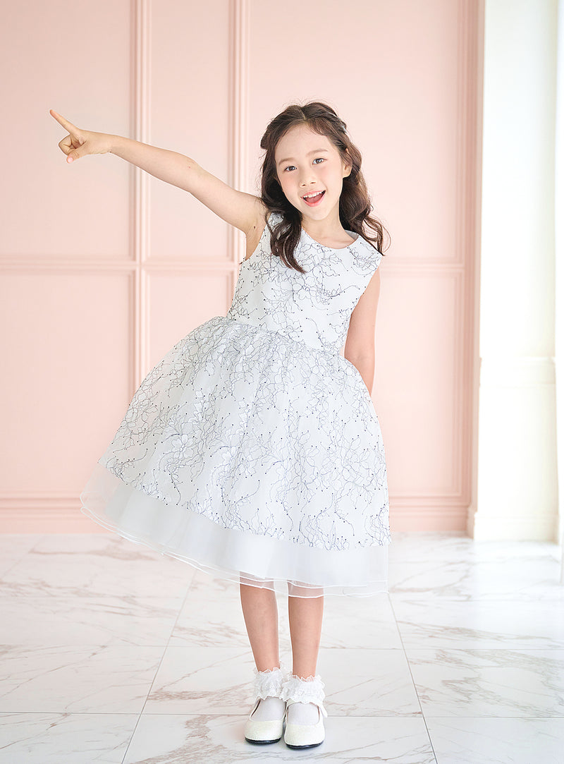 子供ドレス発表会・結婚式・おしゃれなDRESCCOのホワイトフラワーラッセルレースドレスの画像6