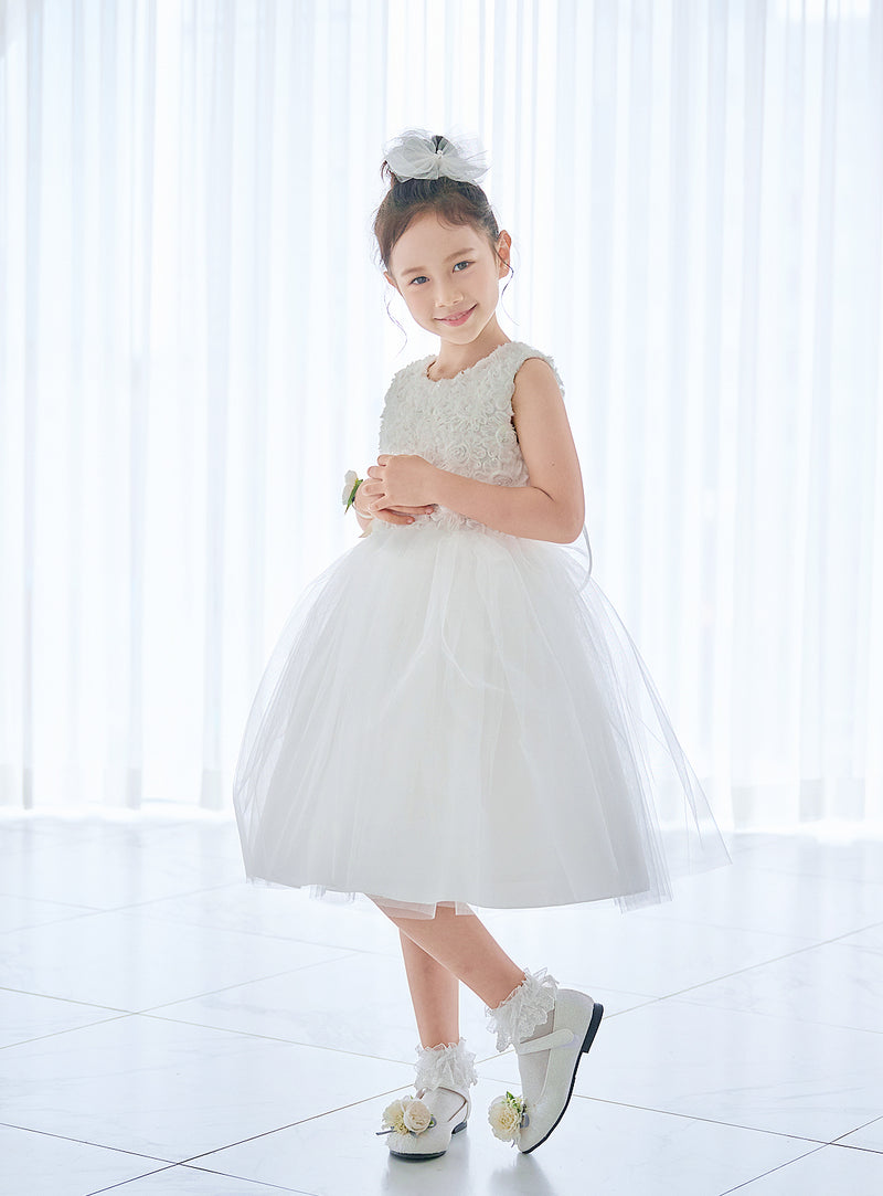 子供ドレス発表会・結婚式・おしゃれなDRESCCOのD-SU-225-フラワーチュールホワイトドレスの画像6