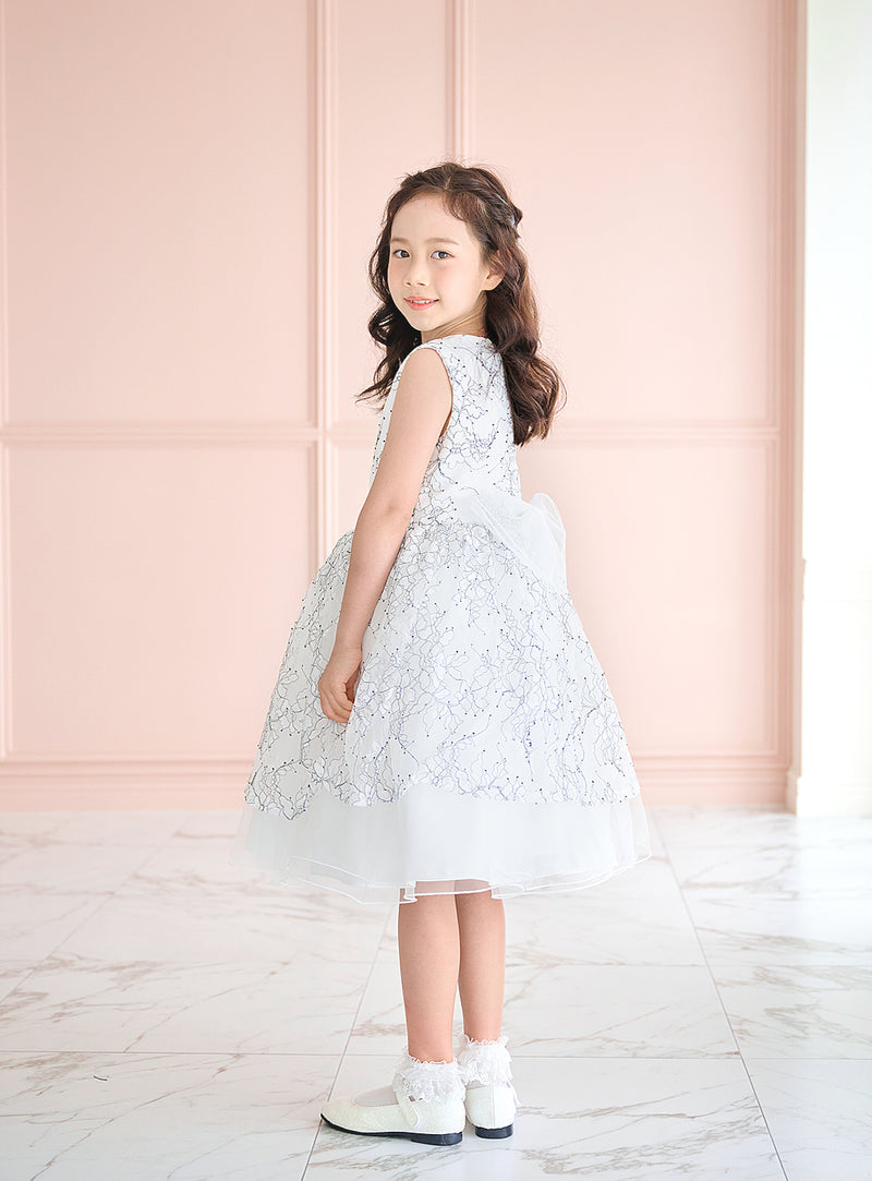 子供ドレス発表会・結婚式・おしゃれなDRESCCOのホワイトフラワーラッセルレースドレスの画像7