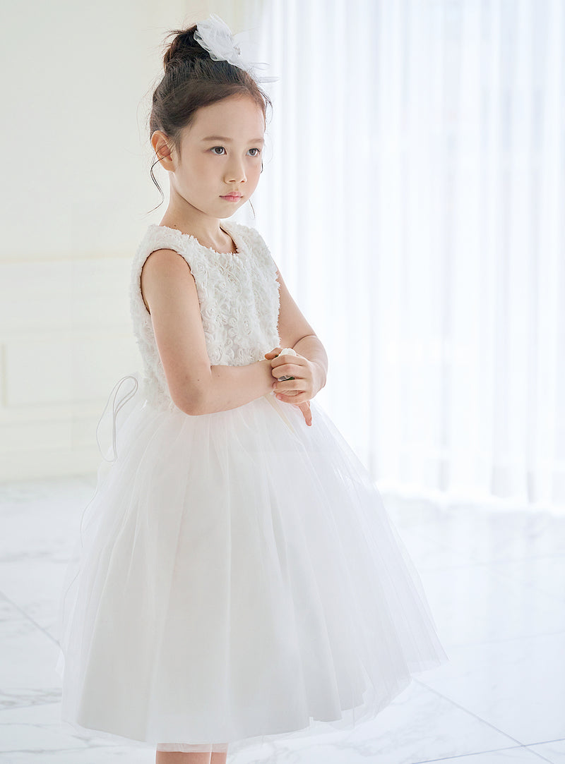 子供ドレス発表会・結婚式・おしゃれなDRESCCOのD-SU-225-フラワーチュールホワイトドレスの画像8