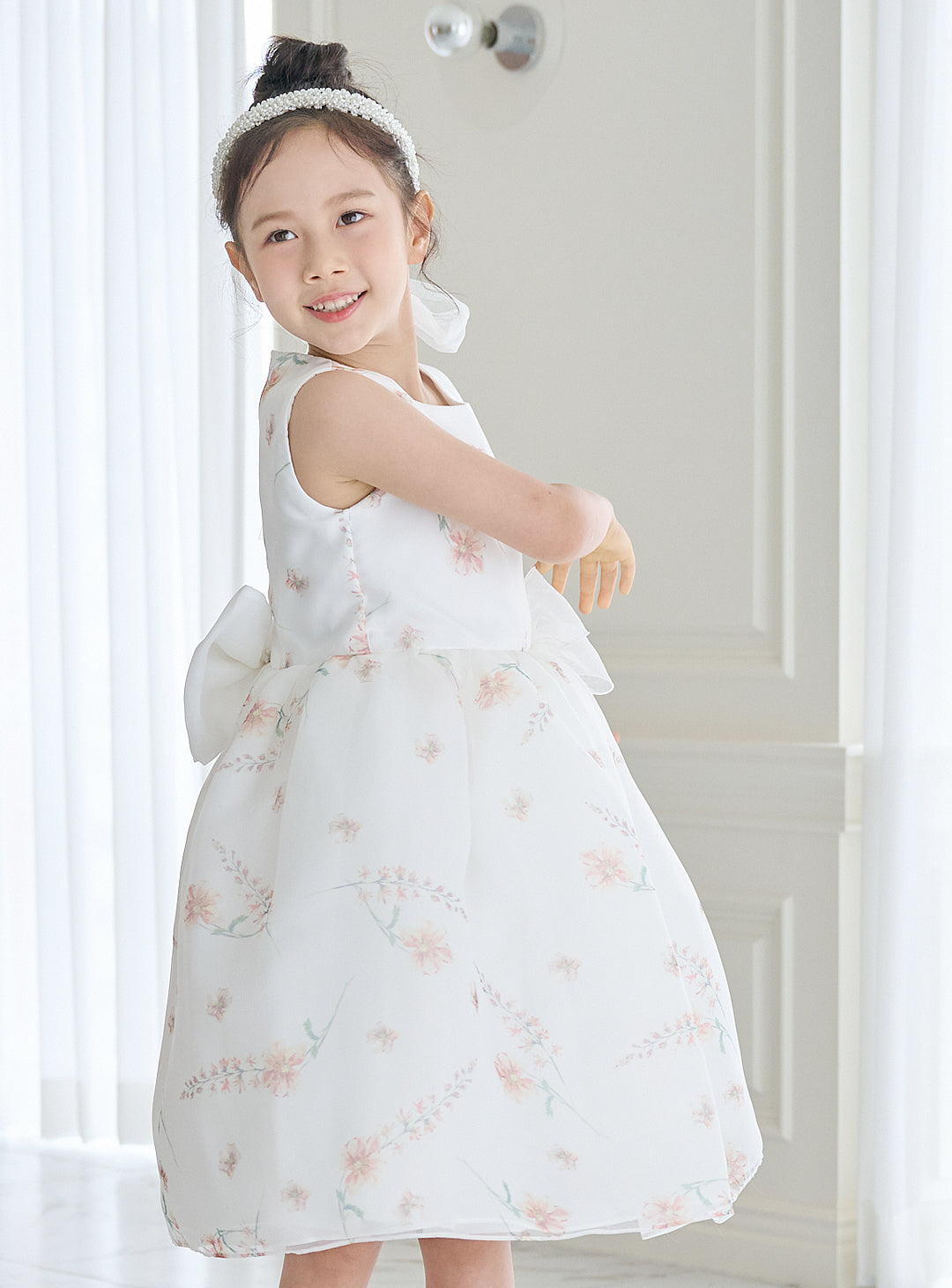 子供ドレス発表会・結婚式・おしゃれなDRESCCOのD-SU-211-2-オレンジフラワープリントオーガンジードレスの画像9